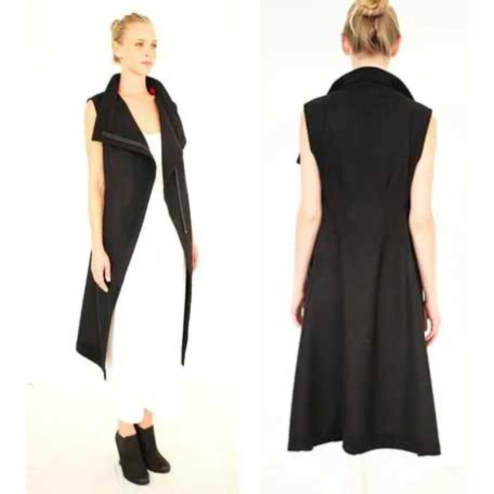 HARPUTS OWN Women's Black Asymmetrical COUTURE SQUARE Wool VEST Sleeveless Coat - Picture 5 of 14